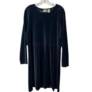 VTG LL Bean Black Velour Dress Long Sleeve Women’s L Midi Neutral Witchy Comfy